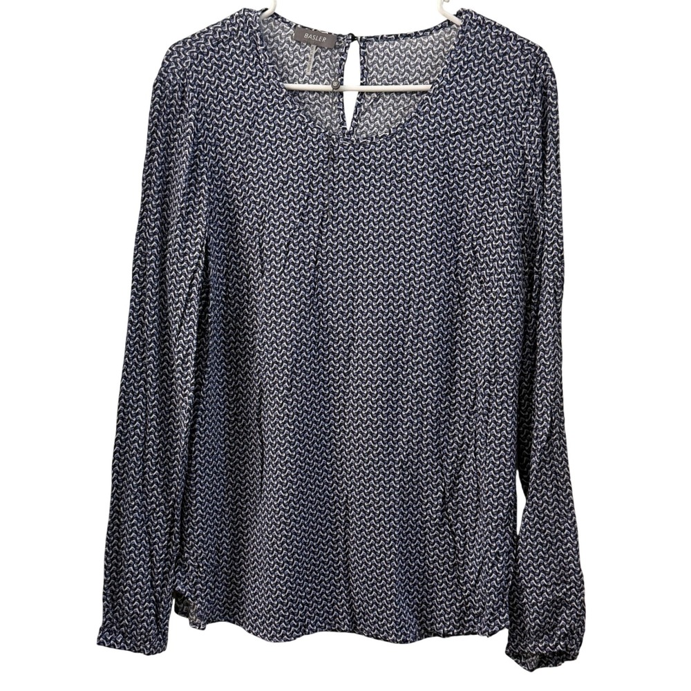 BASLER Women Blue Long Sleeve Blouse Top Size M Office Business Casual